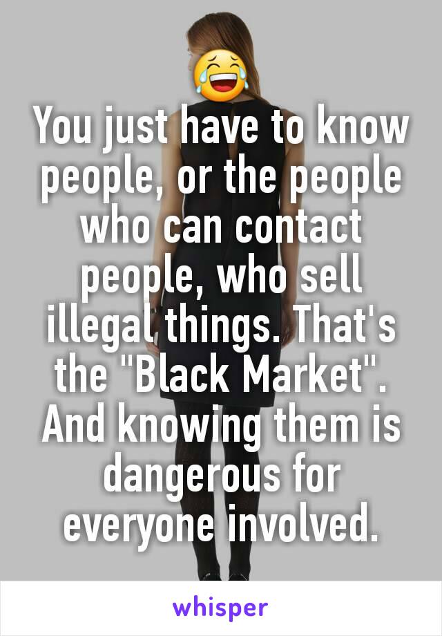 😂
You just have to know people, or the people who can contact people, who sell illegal things. That's the "Black Market". And knowing them is dangerous for everyone involved.