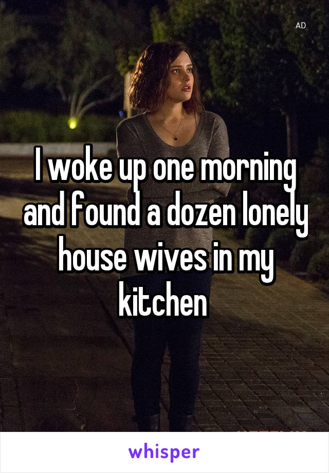 I woke up one morning and found a dozen lonely house wives in my kitchen 