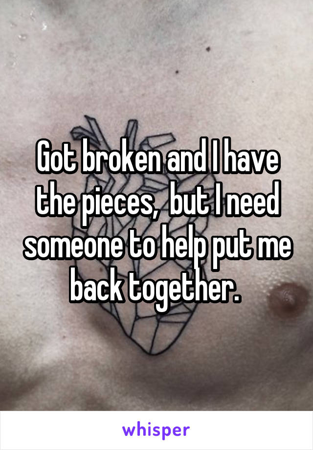 Got broken and I have the pieces,  but I need someone to help put me back together. 