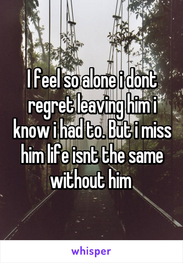 I feel so alone i dont regret leaving him i know i had to. But i miss him life isnt the same without him 