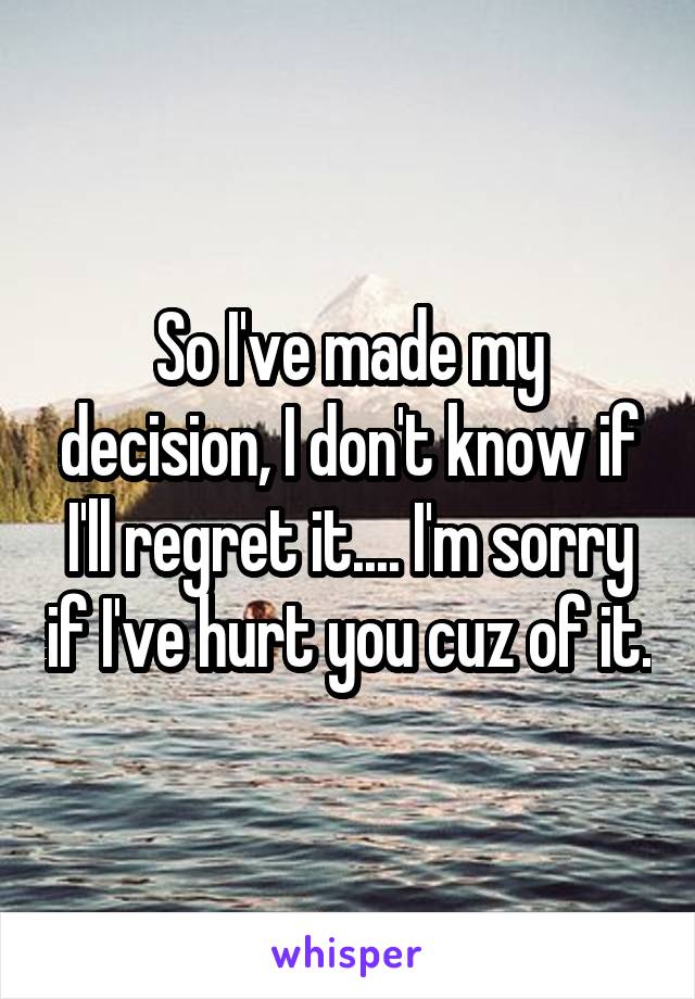 So I've made my decision, I don't know if I'll regret it.... I'm sorry if I've hurt you cuz of it.