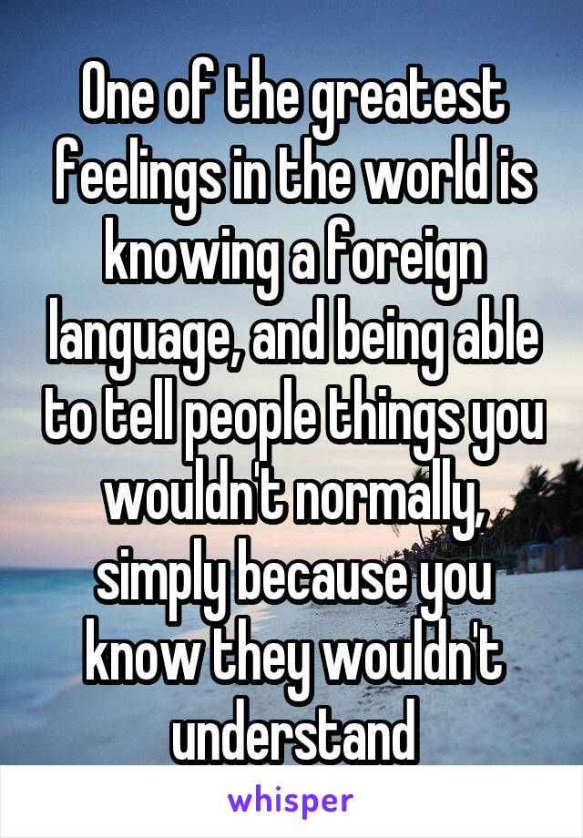 One of the greatest feelings in the world is knowing a foreign language, and being able to tell people things you wouldn't normally, simply because you know they wouldn't understand