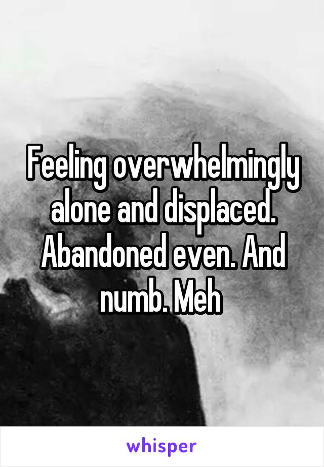 Feeling overwhelmingly alone and displaced. Abandoned even. And numb. Meh 