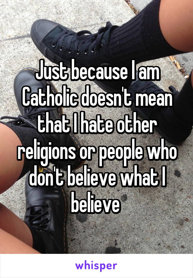 Just because I am Catholic doesn't mean that I hate other religions or people who don't believe what I believe 