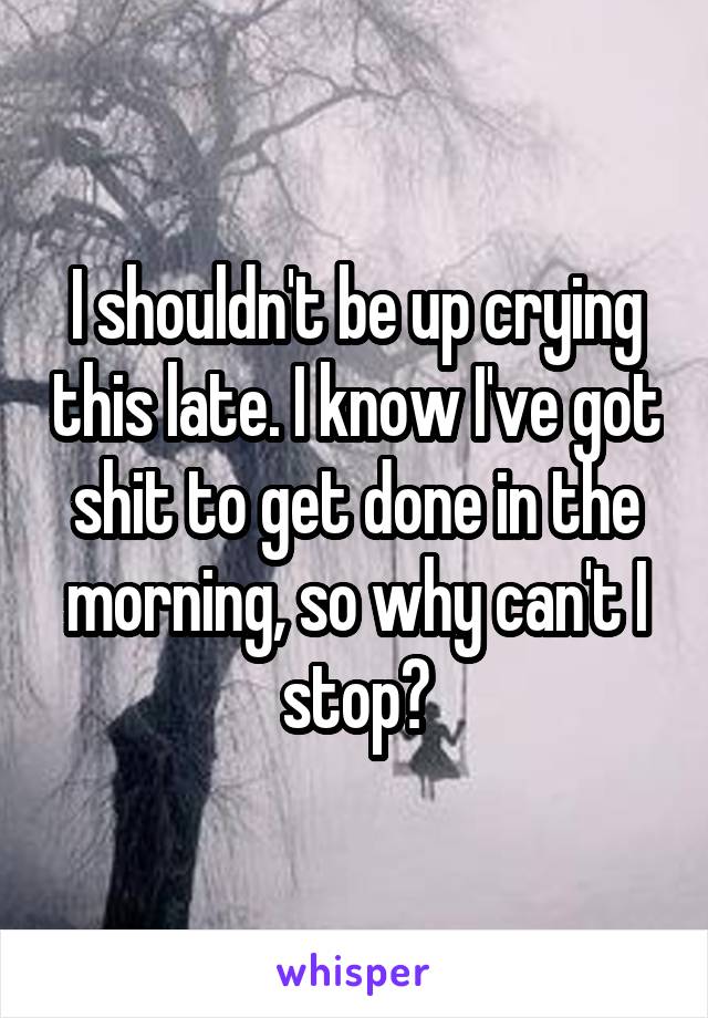 I shouldn't be up crying this late. I know I've got shit to get done in the morning, so why can't I stop?