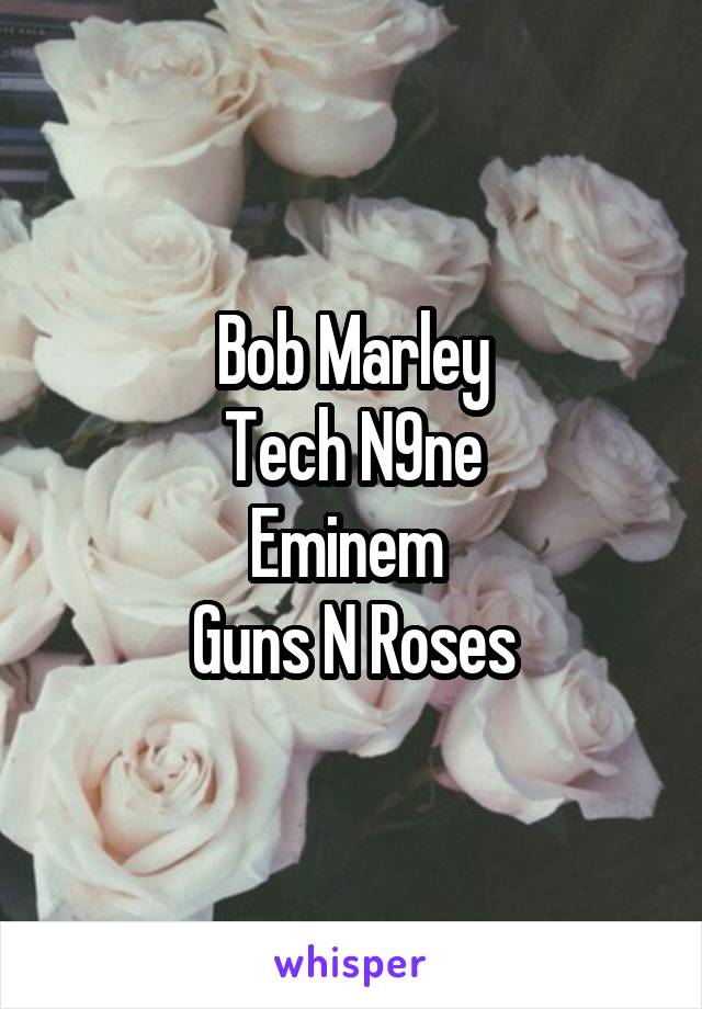 Bob Marley
Tech N9ne
Eminem 
Guns N Roses