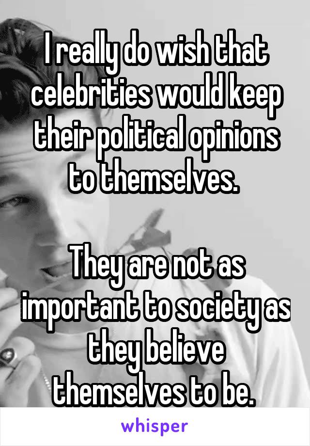 I really do wish that celebrities would keep their political opinions to themselves. 

They are not as important to society as they believe themselves to be. 