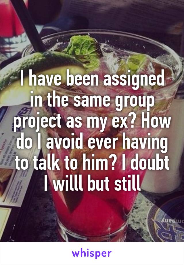 I have been assigned in the same group project as my ex? How do I avoid ever having to talk to him? I doubt I willl but still