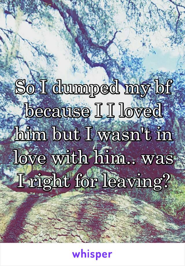 So I dumped my bf because I I loved him but I wasn't in love with him.. was I right for leaving?