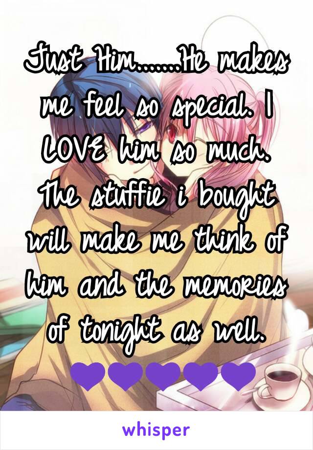 Just Him.......He makes me feel so special. I LOVE him so much. The stuffie i bought will make me think of him and the memories of tonight as well.
?💜💜💜💜💜