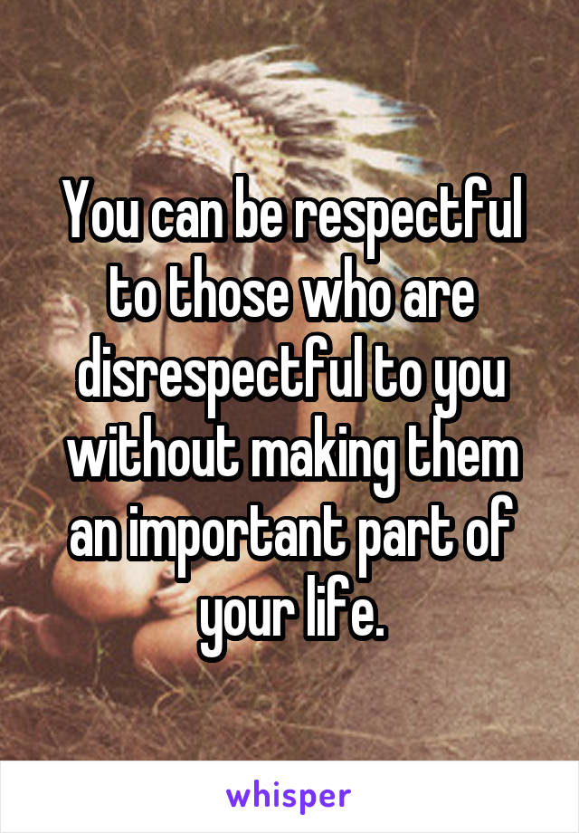 You can be respectful to those who are disrespectful to you without making them an important part of your life.