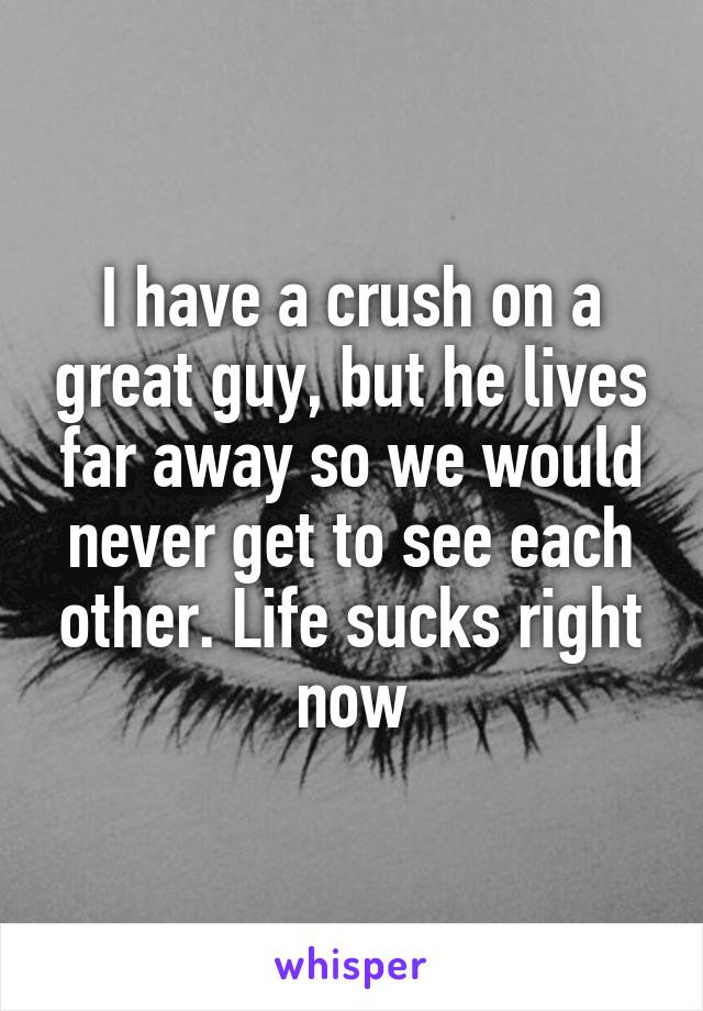 I have a crush on a great guy, but he lives far away so we would never get to see each other. Life sucks right now