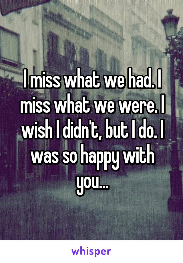 I miss what we had. I miss what we were. I wish I didn't, but I do. I was so happy with you...