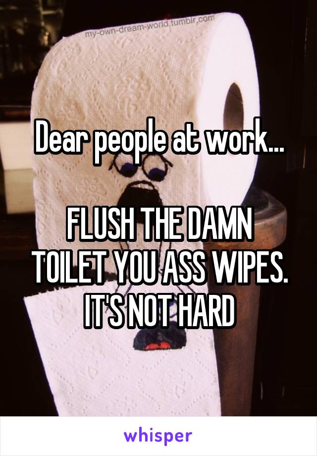 Dear people at work...

FLUSH THE DAMN TOILET YOU ASS WIPES. IT'S NOT HARD