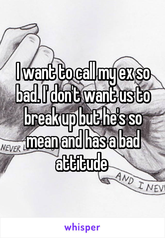 I want to call my ex so bad. I' don't want us to break up but he's so mean and has a bad attitude 