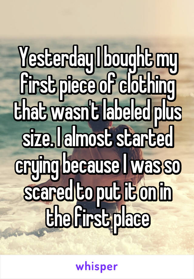 Yesterday I bought my first piece of clothing that wasn't labeled plus size. I almost started crying because I was so scared to put it on in the first place