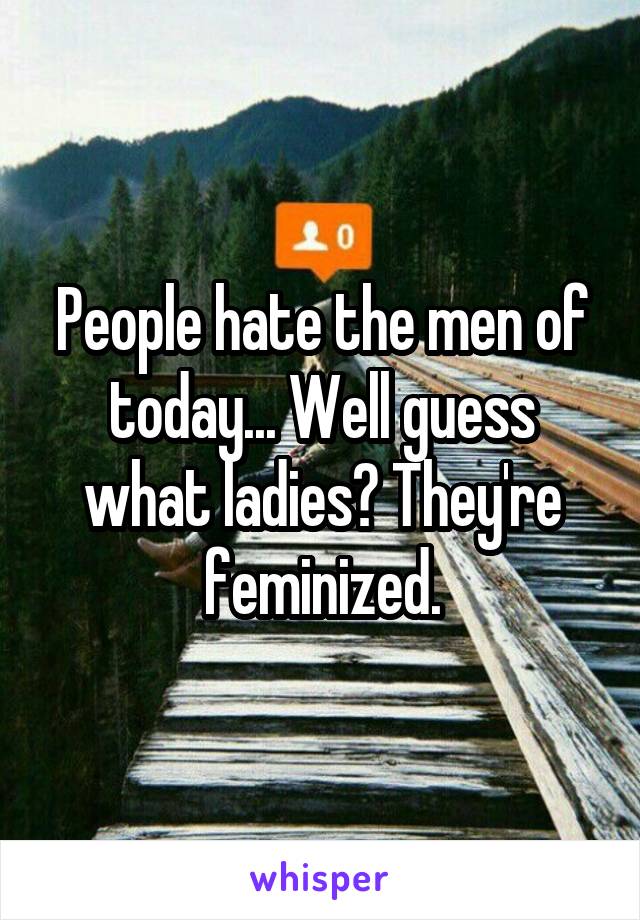 People hate the men of today... Well guess what ladies? They're feminized.