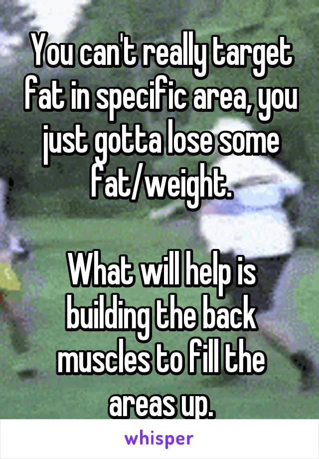 You can't really target fat in specific area, you just gotta lose some fat/weight.

What will help is building the back muscles to fill the areas up.