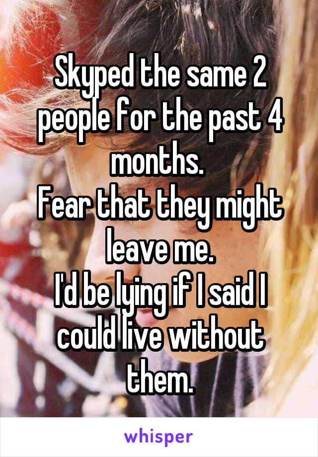 Skyped the same 2 people for the past 4 months. 
Fear that they might leave me.
I'd be lying if I said I could live without them.