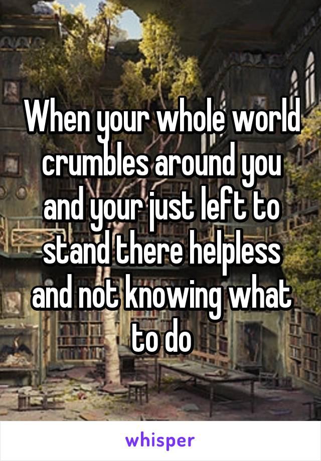 When your whole world crumbles around you and your just left to stand there helpless and not knowing what to do