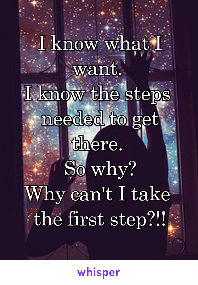 I know what I want. 
I know the steps 
needed to get there. 
So why?
Why can't I take 
the first step?!!
