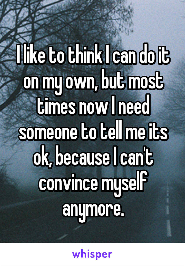 I like to think I can do it on my own, but most times now I need someone to tell me its ok, because I can't convince myself anymore.