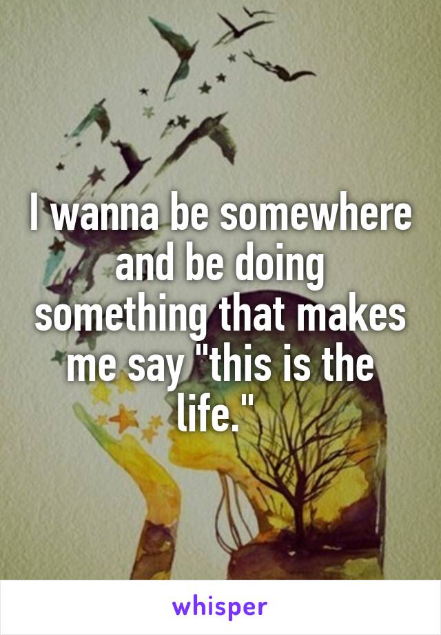 I wanna be somewhere and be doing something that makes me say "this is the life." 