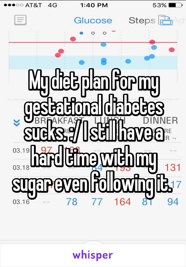 My diet plan for my gestational diabetes sucks. :/ I still have a hard time with my sugar even following it. 