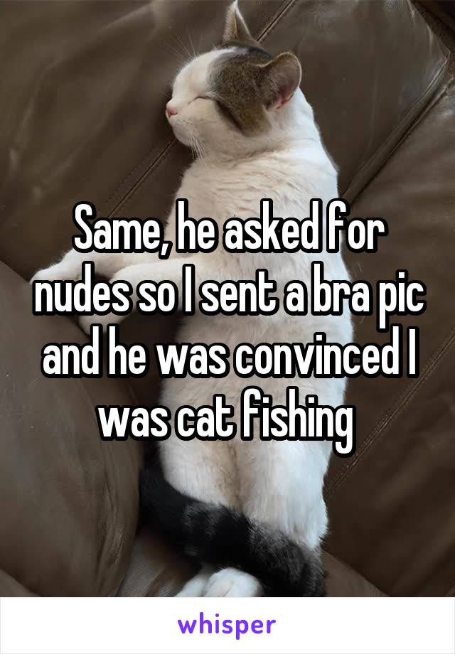 Same, he asked for nudes so I sent a bra pic and he was convinced I was cat fishing 