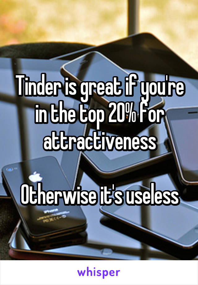 Tinder is great if you're in the top 20% for attractiveness

Otherwise it's useless