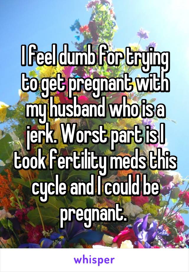 I feel dumb for trying to get pregnant with my husband who is a jerk. Worst part is I took fertility meds this cycle and I could be pregnant. 