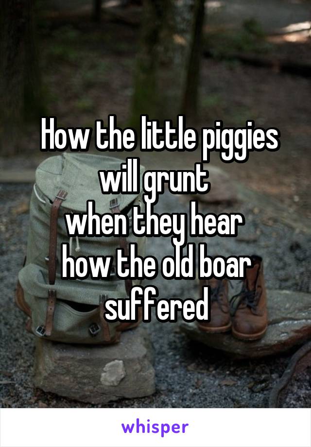  How the little piggies will grunt 
when they hear 
how the old boar suffered