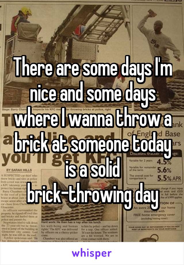 There are some days I'm nice and some days where I wanna throw a brick at someone today is a solid brick-throwing day