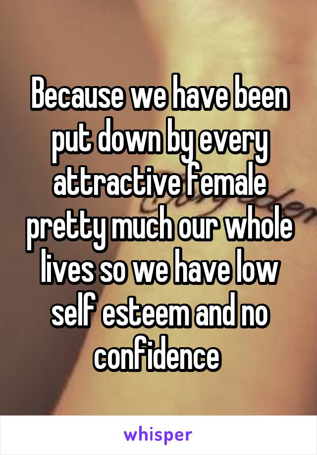 Because we have been put down by every attractive female pretty much our whole lives so we have low self esteem and no confidence 