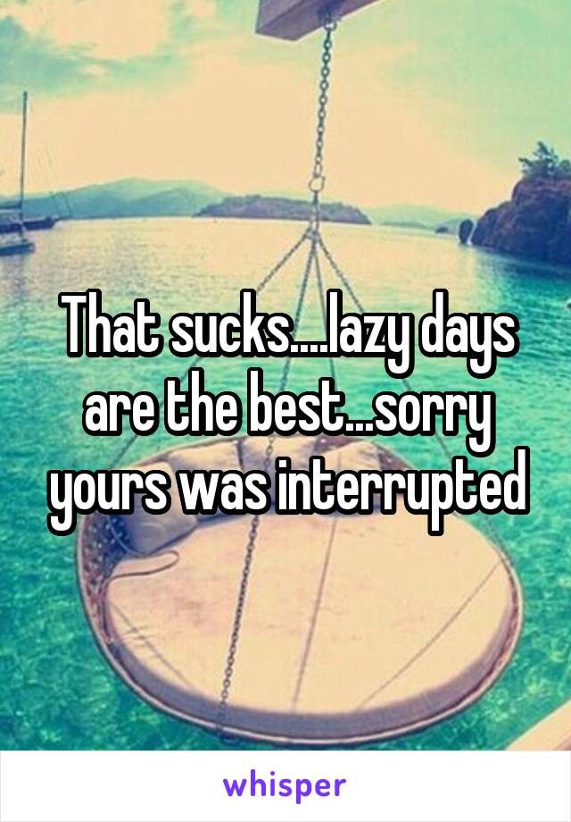 That sucks....lazy days are the best...sorry yours was interrupted