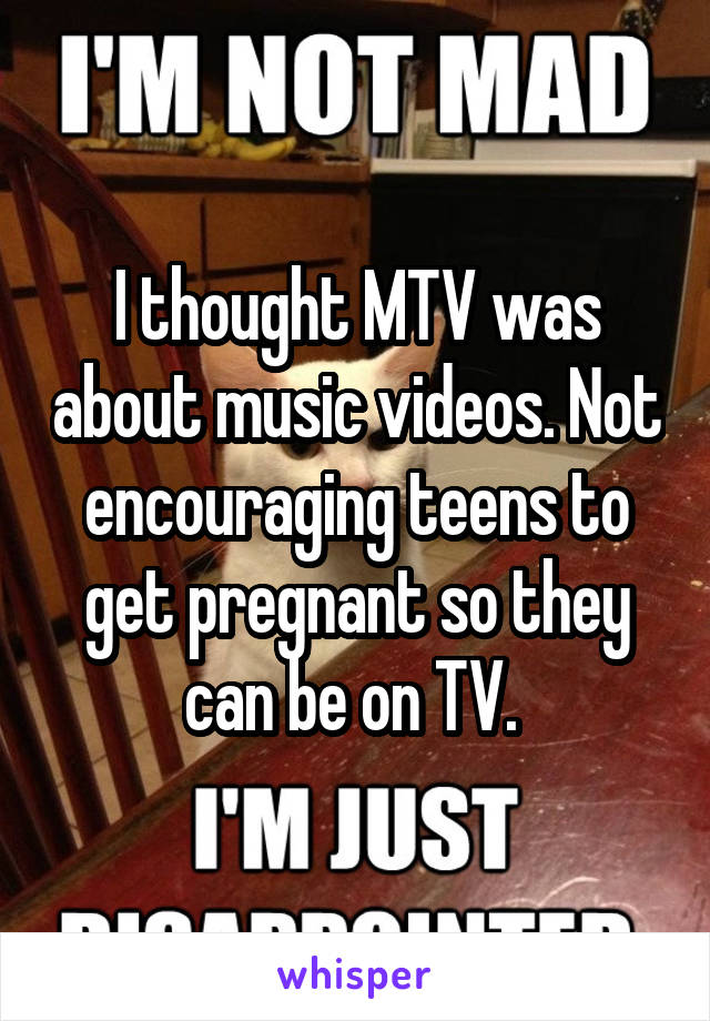 I thought MTV was about music videos. Not encouraging teens to get pregnant so they can be on TV. 