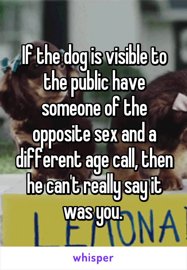 If the dog is visible to the public have someone of the opposite sex and a different age call, then he can't really say it was you. 