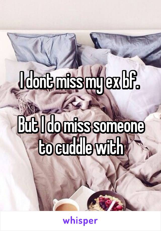 I dont miss my ex bf. 

But I do miss someone to cuddle with