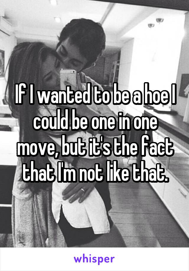 If I wanted to be a hoe I could be one in one move, but it's the fact that I'm not like that.