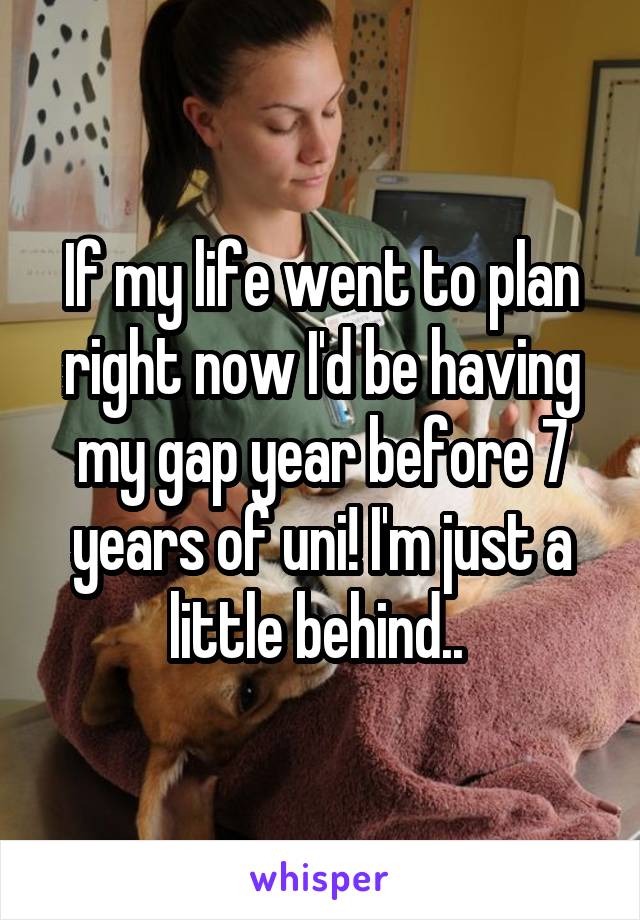 If my life went to plan right now I'd be having my gap year before 7 years of uni! I'm just a little behind.. 