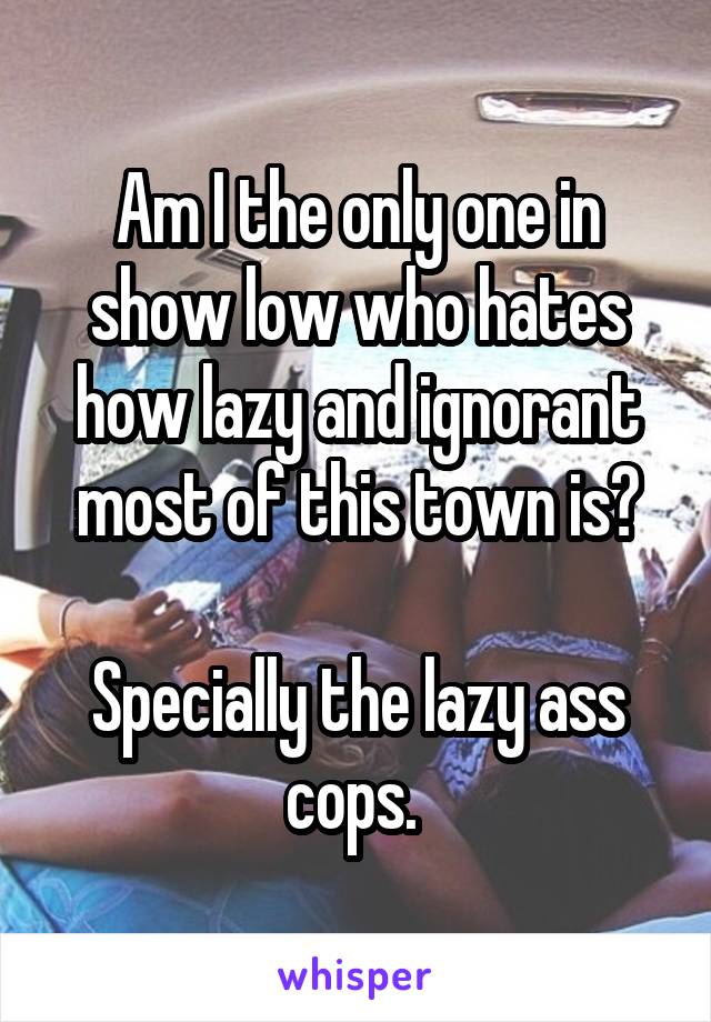 Am I the only one in show low who hates how lazy and ignorant most of this town is?

Specially the lazy ass cops. 