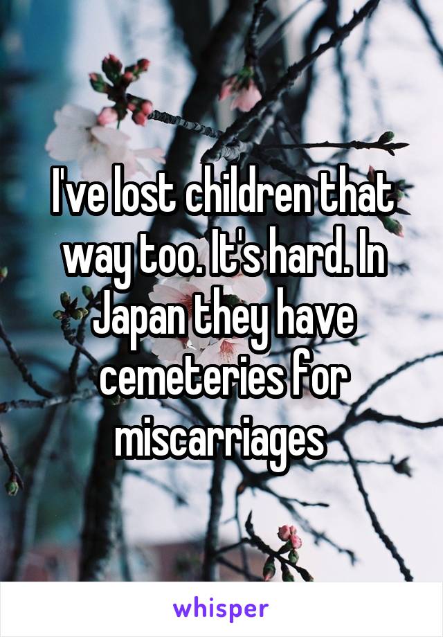 I've lost children that way too. It's hard. In Japan they have cemeteries for miscarriages 