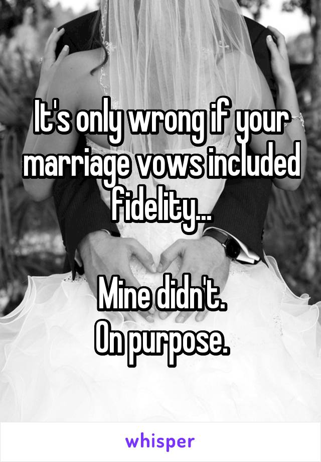 It's only wrong if your marriage vows included fidelity...

Mine didn't.
On purpose.