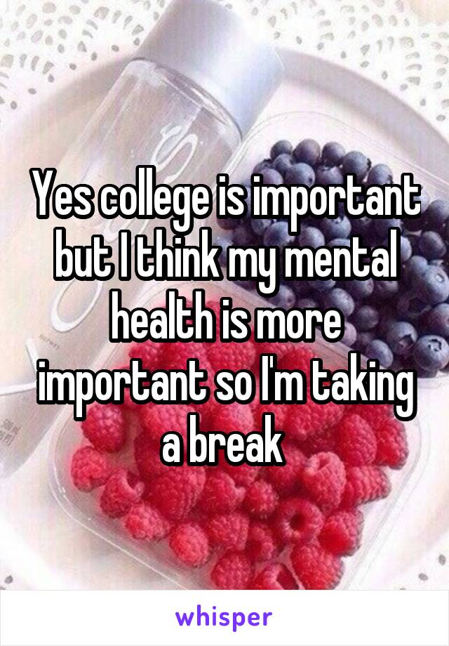 Yes college is important but I think my mental health is more important so I'm taking a break 