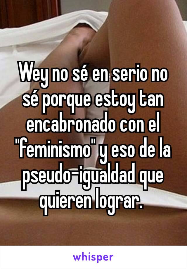 Wey no sé en serio no sé porque estoy tan encabronado con el "feminismo" y eso de la pseudo-igualdad que quieren lograr. 