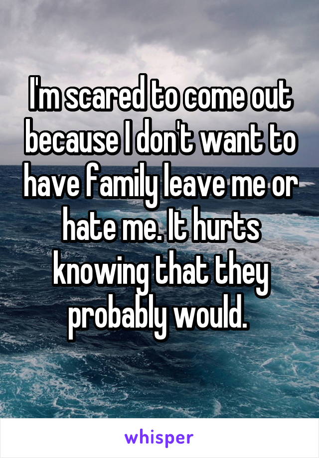 I'm scared to come out because I don't want to have family leave me or hate me. It hurts knowing that they probably would. 
