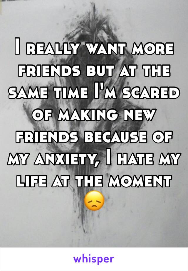 I really want more friends but at the same time I'm scared of making new friends because of my anxiety, I hate my life at the moment ðŸ˜ž