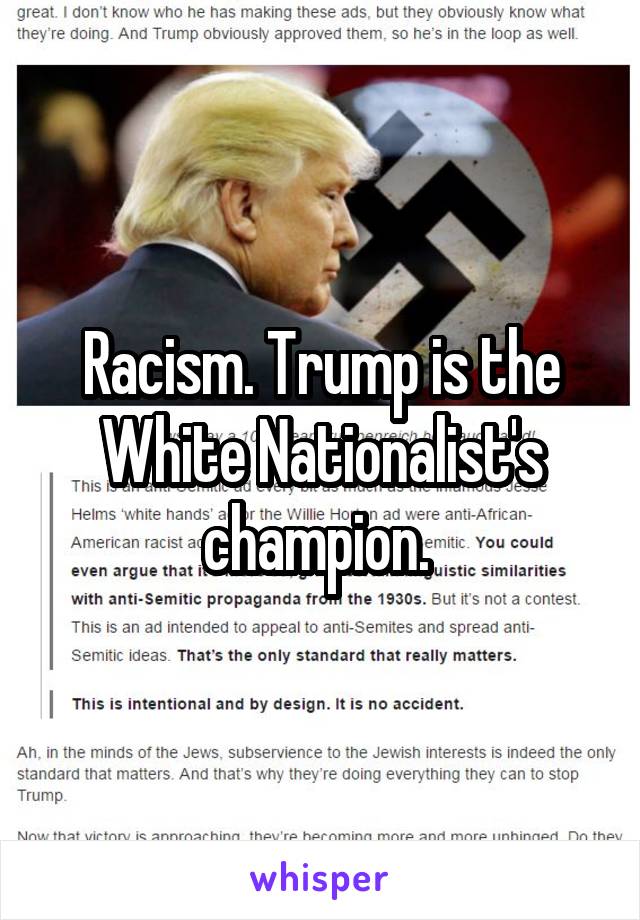 Racism. Trump is the White Nationalist's champion. 