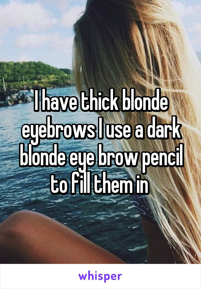 I have thick blonde eyebrows I use a dark blonde eye brow pencil to fill them in 