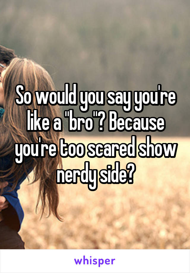 So would you say you're like a "bro"? Because you're too scared show nerdy side?